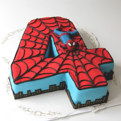Spiderman Number Shape Fondant Cake