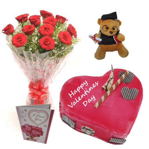 Cake Musical Teddy with Roses Bouquet