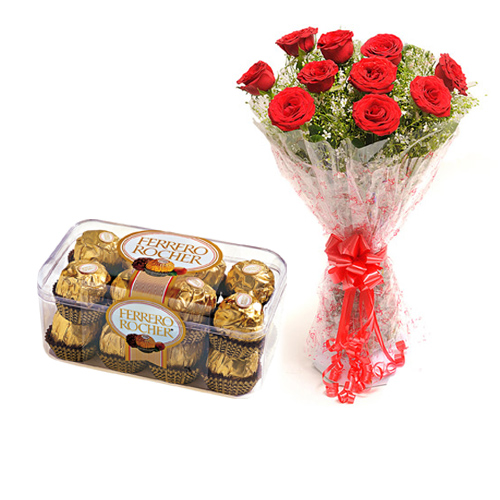 15 Roses Bunch  Card with Ferrero Rocher