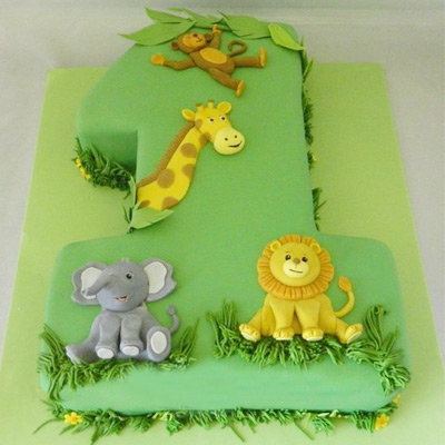 Jungle Theme Number One Shape Cake