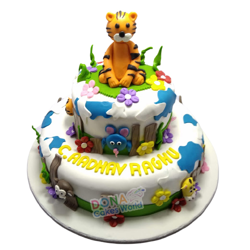 Wild Forest with Tiger Fondant Cake