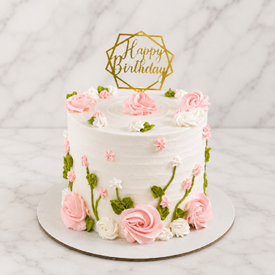 Elegant Pink Floral Birthday Cake