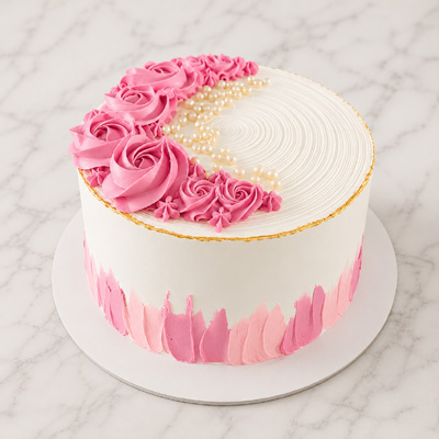 Pink Rosette Pearl Birthday Cake