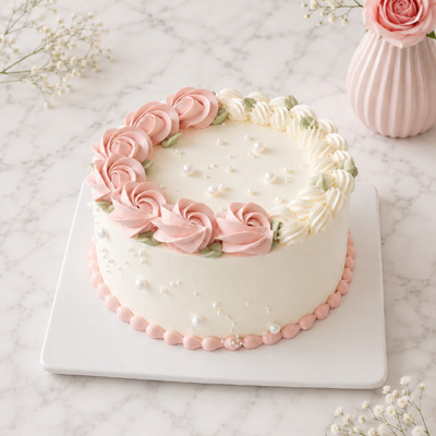 Blush Pink Rosette Pearl Cake