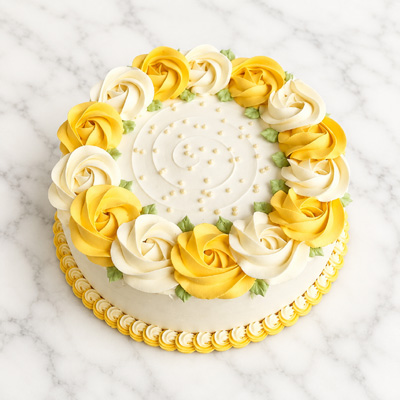 Yellow & White Rosette Floral Celebration Cake
