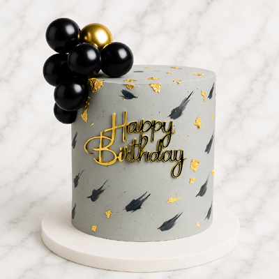 Luxury Grey & Gold Modern Birthday Cake