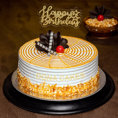 Send Online 2Kg Eggless Butterscotch Cake Order Delivery | flowercakengifts