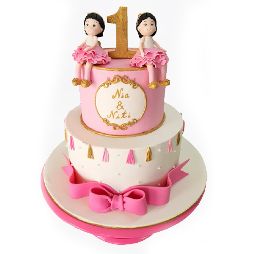 Twin Girls 1st Birthday Cake