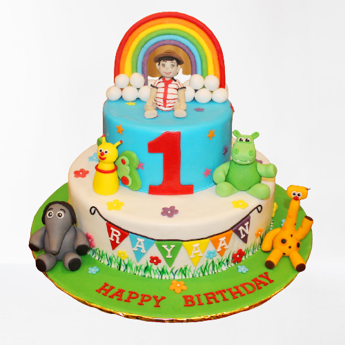 Rainbow Boy 1st Birthday Theme cake