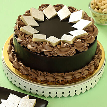 Chocolate Cream Cake with Kaju Katli