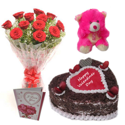 Cake Teddy with Roses Bouquet