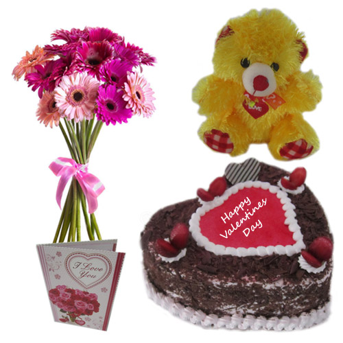 Cake Teddy with Gerbera Bouquet