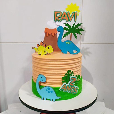 Little Dino With Volcano Theme Cake