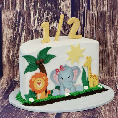 Animal Theme Half Birthday Cake