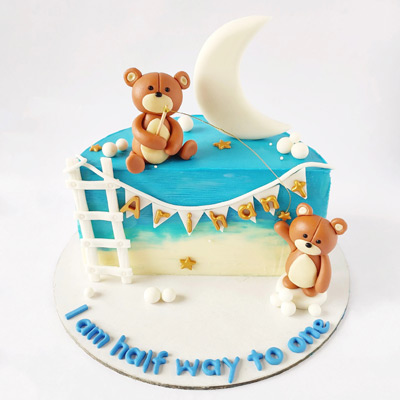 Teddy On Moon Half Birtrhday Cake