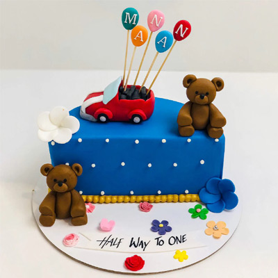 Teddy And Car Half Birthday Cake