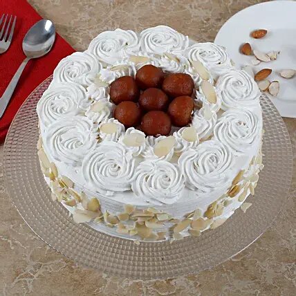 Vanilla Gulab Jamun Cake with Almond
