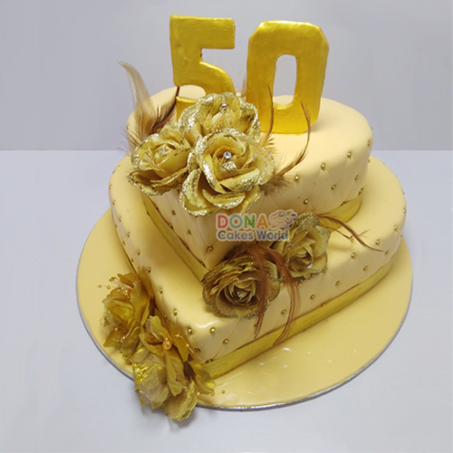 Golden Jubilee Fondant 2 Tire Wedding Cake
